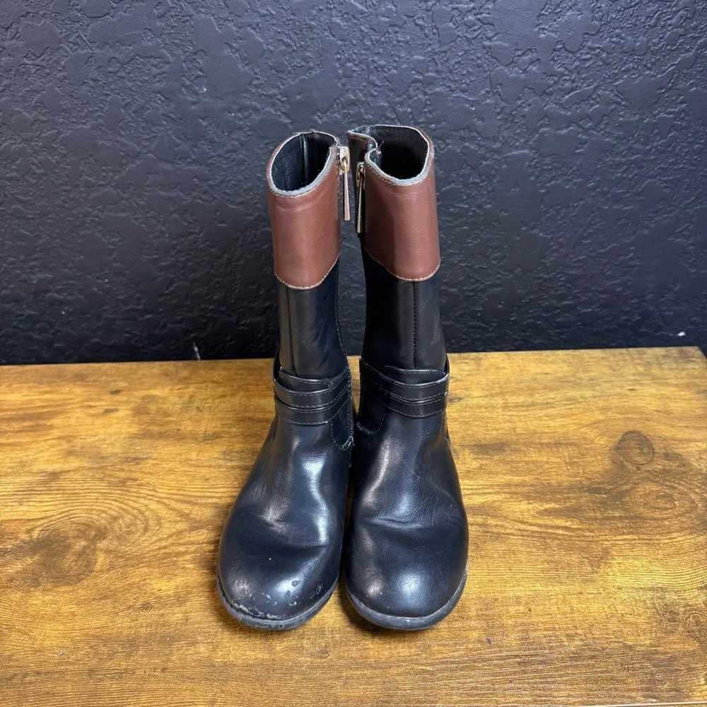 Michael Kors Makena MKS10102T‎ Black Brown PU Leather Riding Boots Girls Size 10
